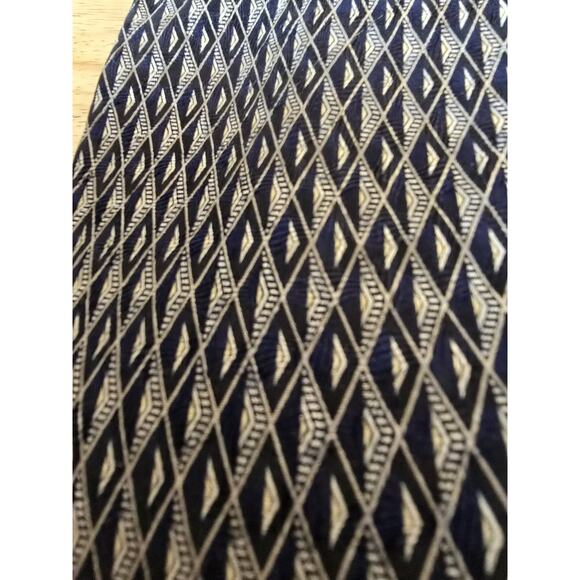 Silk Tesoro Rosso Men's Accessory Tie Necktie Navy Blue Ivory Abstract Pattern - Picture 6 of 6